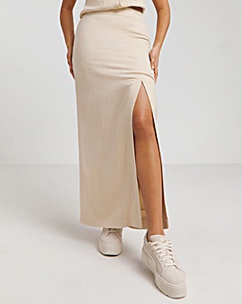 Stone Linen Tailored Maxi Skirt