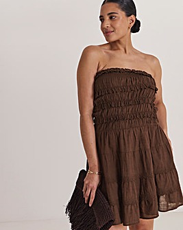 Cotton Bandeau Mini Beach Dress Chocolate