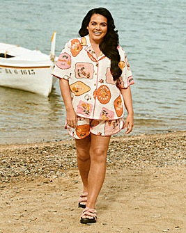 Figleaves Sticker Print Beach Shirt and Short Co-Ord Set
