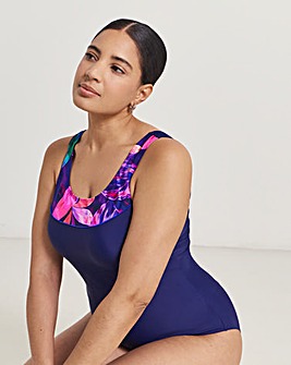 Sports Scoop Neck Swimsuit Tropical Print