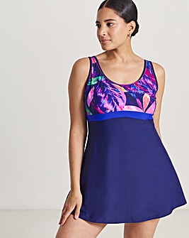 Sports Swimdress With Built In Shorts Tropical Print
