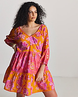 Figleaves Contrast Floral Tiered Mini Beach Dress