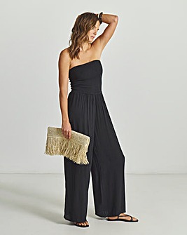 Beach To Beach Shirred Bandeau Beach Jumpsuit