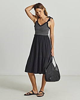 Beach to Beach Contrast Stitch Shirred Beach Dress