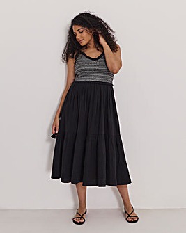 Contrast Stitch Shirred Midi Beach Dress