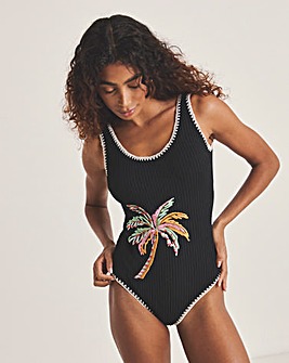 Statement Palm Embroidered Swimsuit