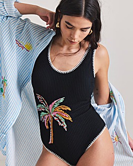 Statement Palm Embroidered Swimsuit