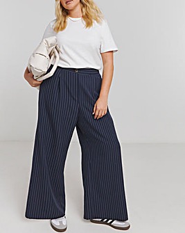 Blue Pinstripe Tailored Wide Leg Trouser