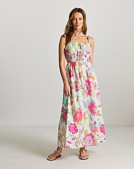 Figleaves Floral Print Shirred Maxi Beach Dress