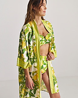 Border Print Open Kimono Beach Kaftan