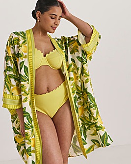 Border Print Open Kimono Beach Kaftan