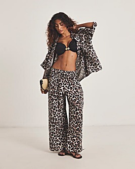 Oversized Leopard Print Shirt And Trouser Beach Co-Ord Set
