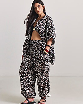 Oversized Leopard Print Shirt And Trouser Beach Co-Ord Set