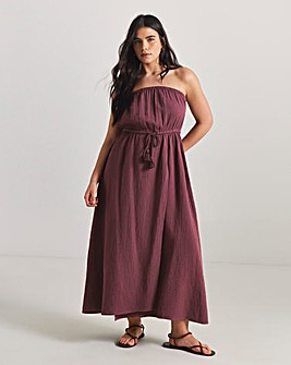 Wrap Front Cotton Bandeau Beach Midi Dress
