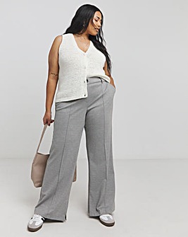 Grey Jersey Wide Leg Tailored Trouser