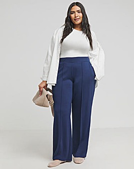 Navy Ponte Wide Leg Trousers