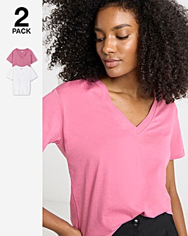 White & Pink 2 Pack Longline V Neck T-Shirts
