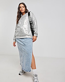 Grey Marl & Silver Distressed Foil Sweatshirt