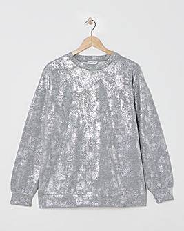 Grey Marl & Silver Distressed Foil Sweatshirt