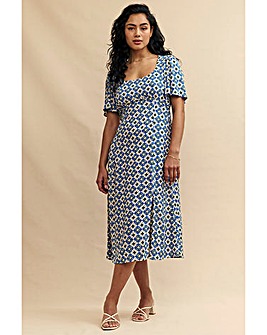 Nobody's Child Blue Geometric Dee Dee Midi Dress