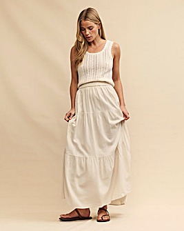 Nobody's Child Cream Linen-blend Tiered Maxi Skirt