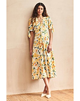 Nobody's Child Yellow Floral Printed Broderie Alexis Midi Dress