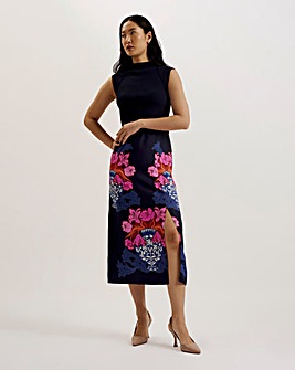 Ted Baker Valais Knitted Bodice Woven Skirt Printed Dress