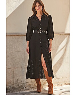 Sosandar Black Broderie Detail Midi Shirt Dress