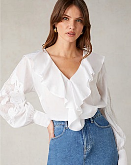 Ro&Zo Embroidered Mesh Sleeved Blouse