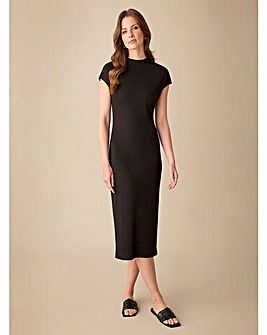 Ro&Zo Black Rib Jersey Ruched Waist Midi Dress