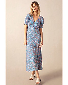 Ro&Zo Ditsy Print Shirred Cuff Midi Dress