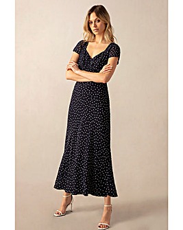 Ro&Zo Spot Print Sweatheart Neckline Midi Dress