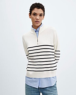 Mango Striped Sweater With Zip