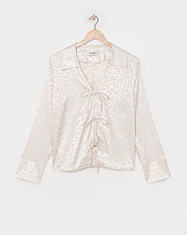 Flounce London Off White Leopard Jacquard Satin Blouse