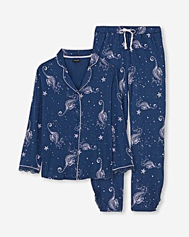 Viscose and Lace Button Through Pyjama Set