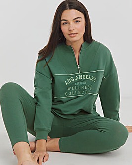 Quarter Zip Slogan Top And Legging Lounge Set