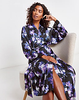 Figleaves Stretch Satin Lace Kimono Gown