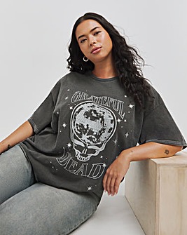 Grey Acid Wash Grateful Dead License T-Shirt with Glitter