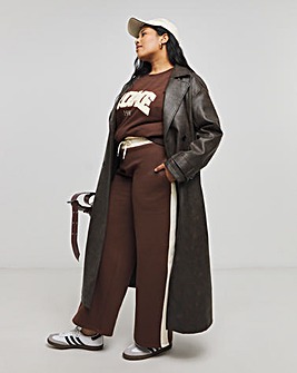 Chocolate & Cream Side Stripe Wide Leg Joggers