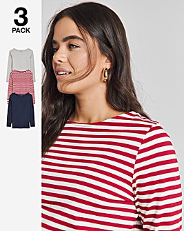 Red Stripe, Navy & Grey Marl 3 Pack Slash Neck Tops