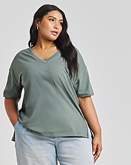 Sage Green Oversized Slouchy Crew Neck T-Shirt