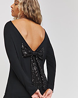 Black Sequin Bow Back Top