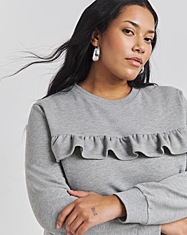 Grey Marl Frill Detail Sweatshirt