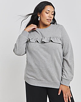 Grey Marl Frill Detail Sweatshirt