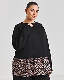 Black & Leopard 2 in 1 Sweat with Woven Shirt