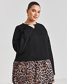 Black & Leopard 2 in 1 Sweat with Woven Shirt
