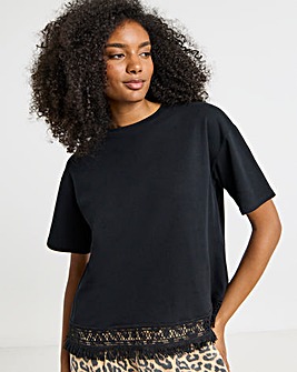 Black Fringe Hem T-Shirt
