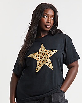 Black Leopard Print Star Graphic T-Shirt