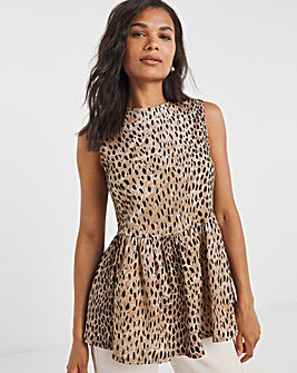 Animal Print Waffle Peplum Top