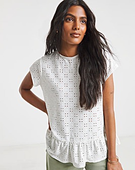 White Broderie Cap Sleeve Peplum Top